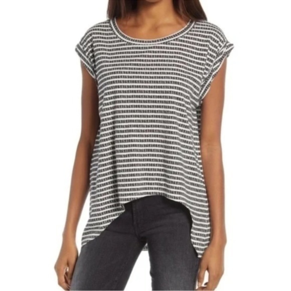 All Saints Sanza‎ Striped Logo Print Oversized Hi-Low Tank Top Size S NWT
